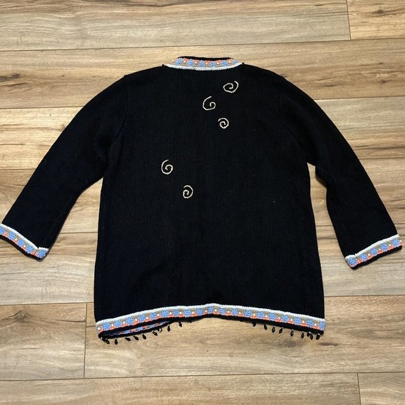 Storybook Knits Cardigan Sweater SZ Large Black Deco Glamour Knit Beaded - Picture 11 of 12